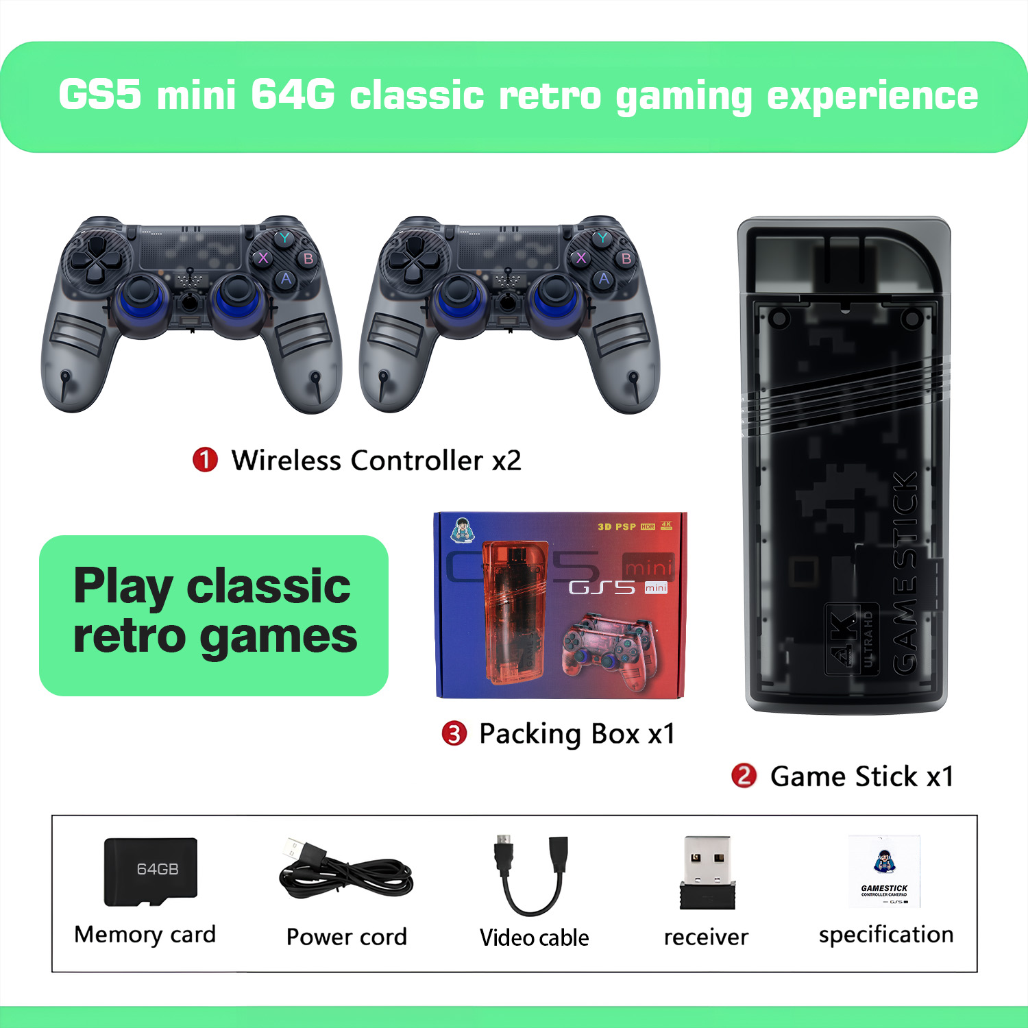 Gaming Console Definition - GS5mini retro oyun konsolu, çift kablosuz